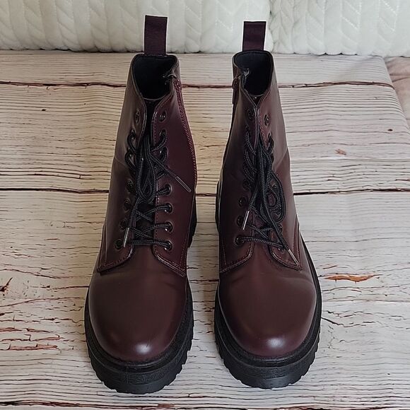 Quipid Burgundy Vegan Leather Platform Boots Size 10 - Picture 4 of 8